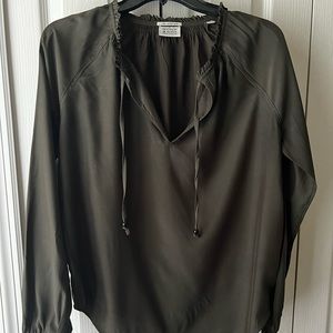 Scotch& Soda olive long sleeve blouse with ruffle trim